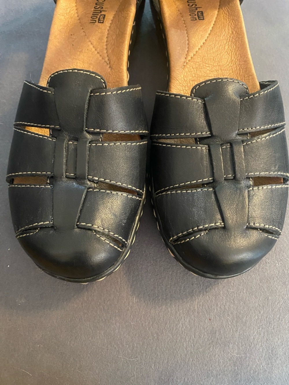 Clarks Black Leather Mary Jane Sandals with Ankle Strap - Picture 6 of 8